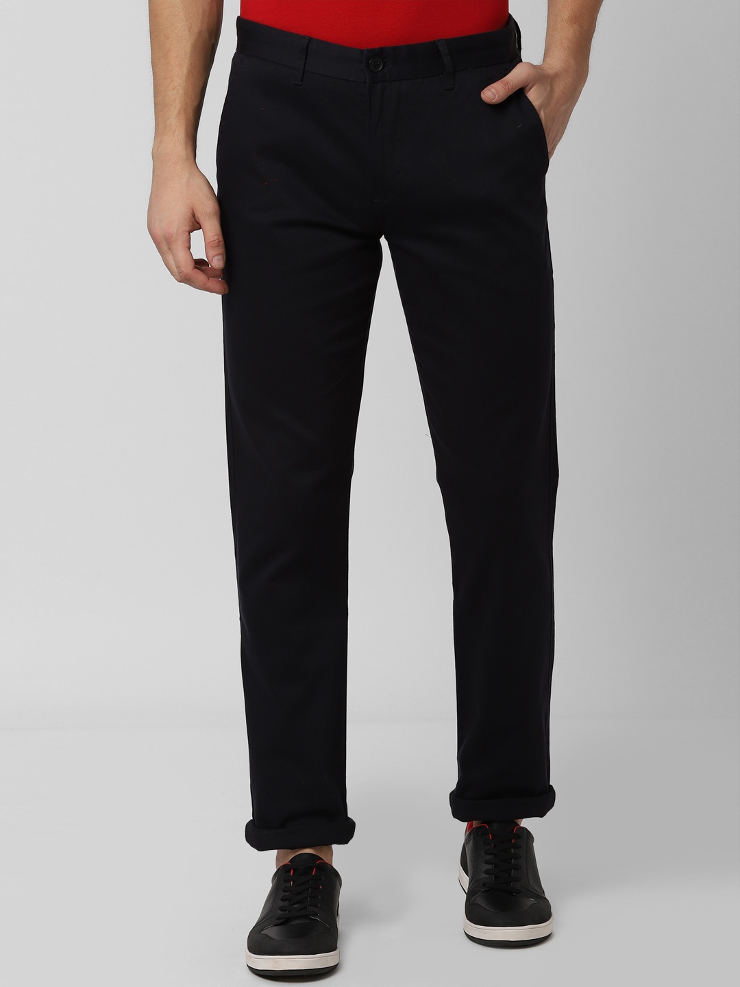 

Peter England Casuals Men Black Slim Fit Solid Regular Trousers