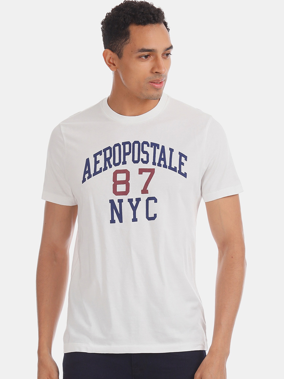 

Aeropostale Men White Printed Round Neck Pure Cotton T-shirt