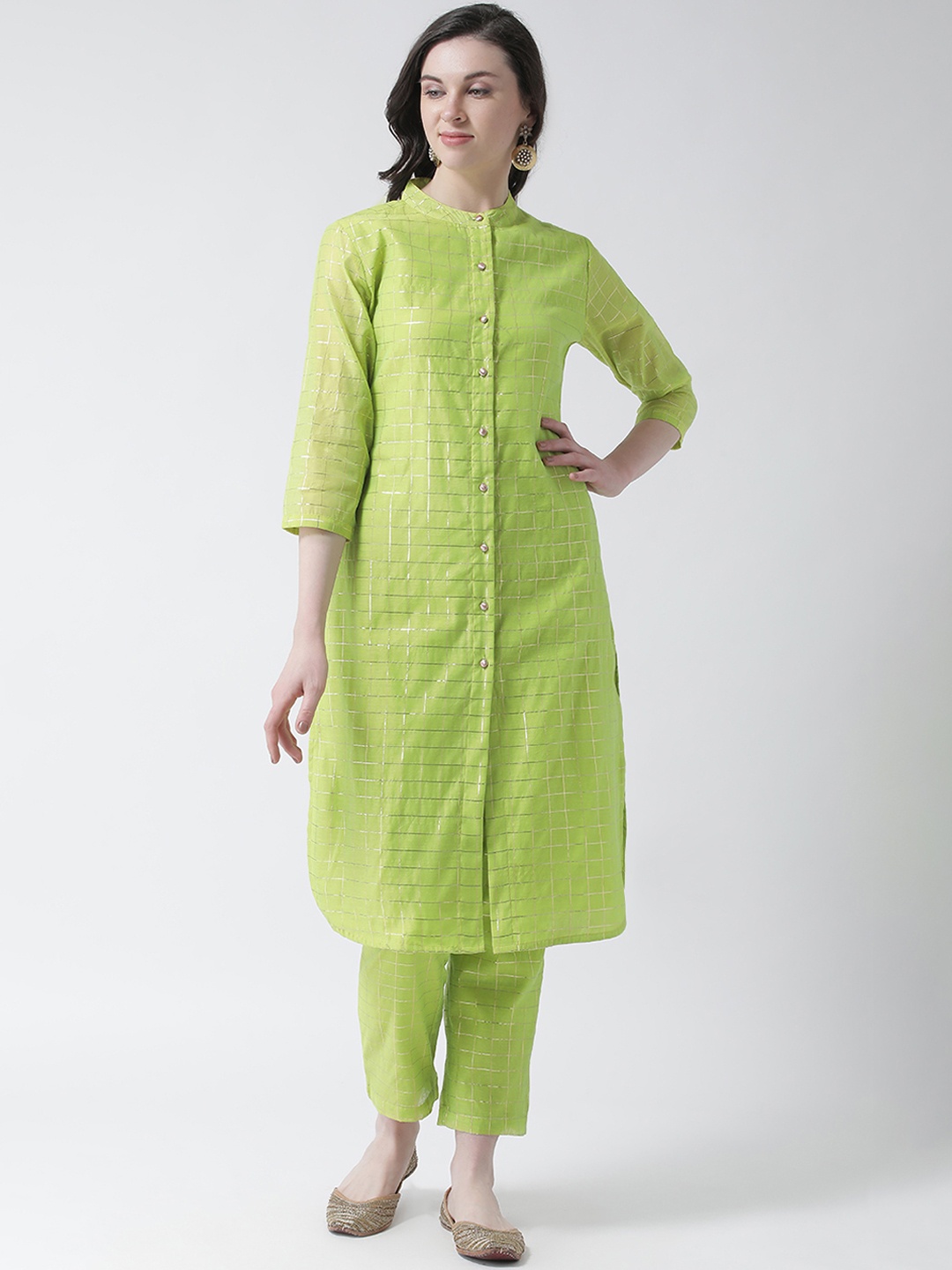 

Aayna Women Green Striped Kurta with Trousers