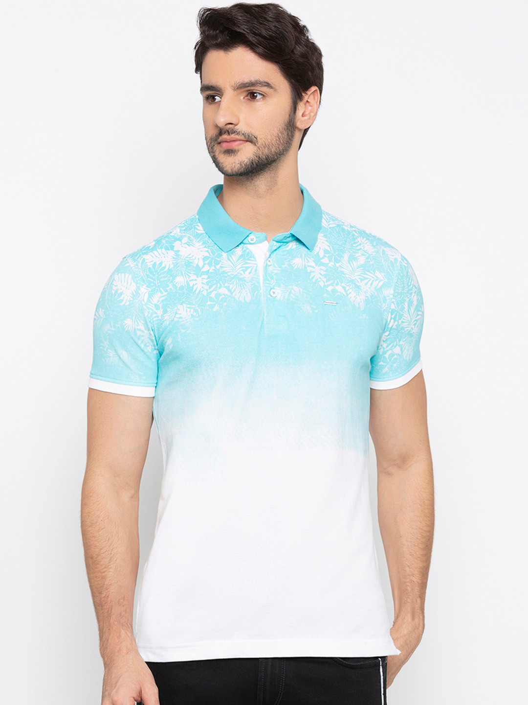 

SPYKAR Men Blue & White Printed Polo Collar T-shirt