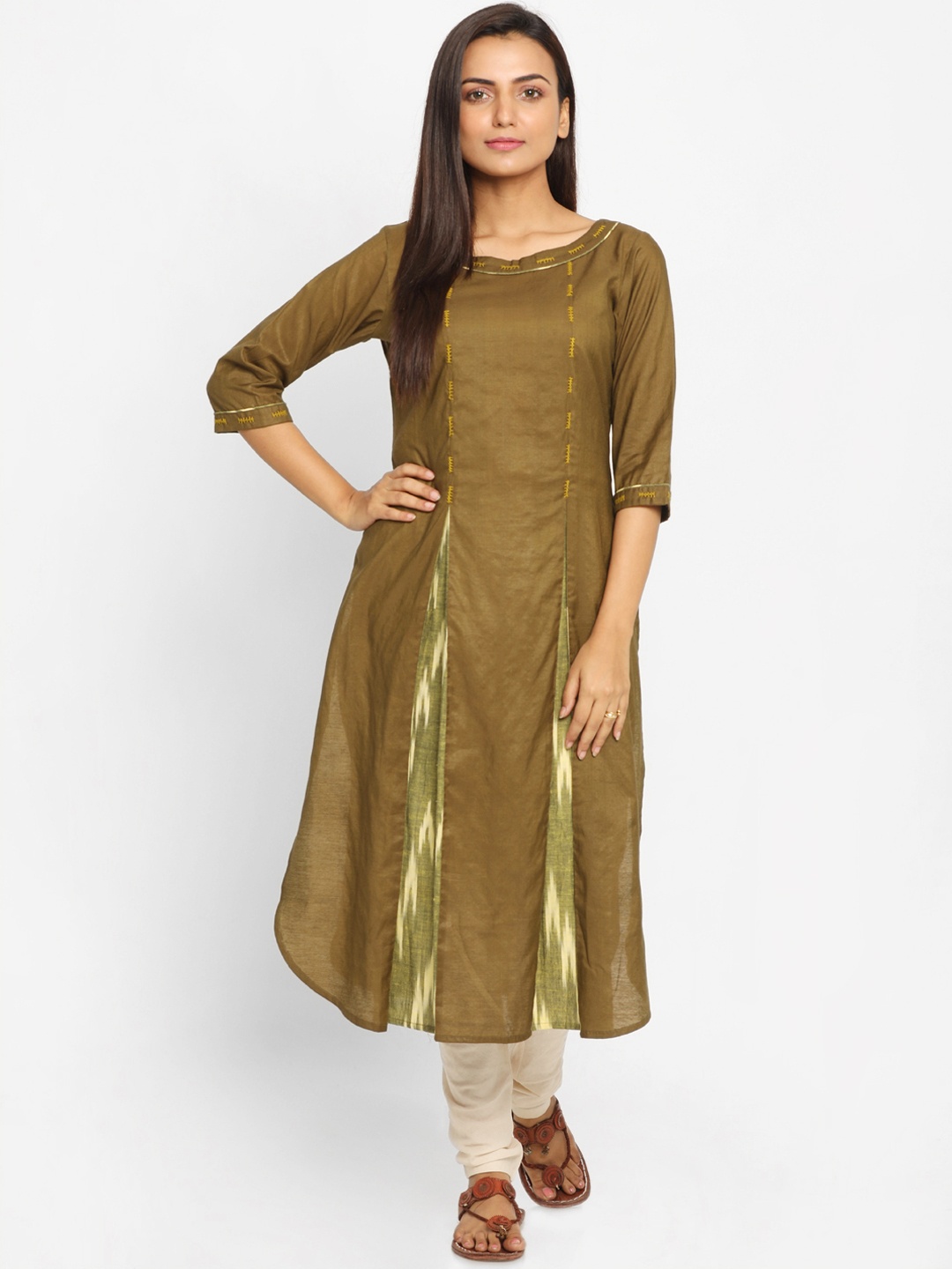 

Nakshi Women Olive Green Embroidered Straight Kurta