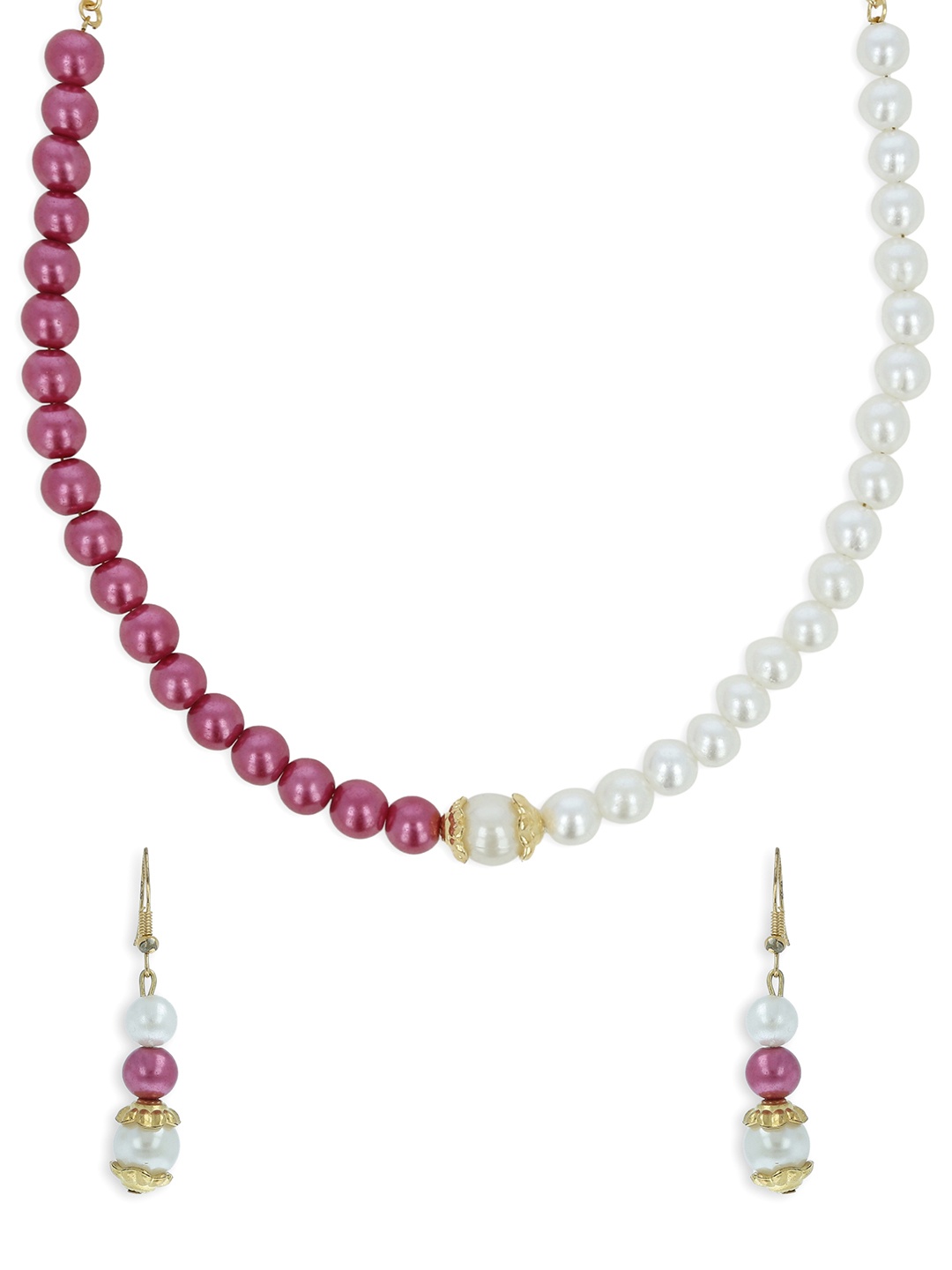 

AKSHARA Girls White & Pink Beaded Handcrafted Jewellery Set