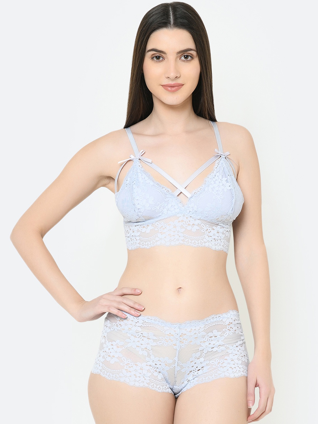 

Da Intimo Women Grey Solid Lace Lingerie Set DI-1251 GREY-C20