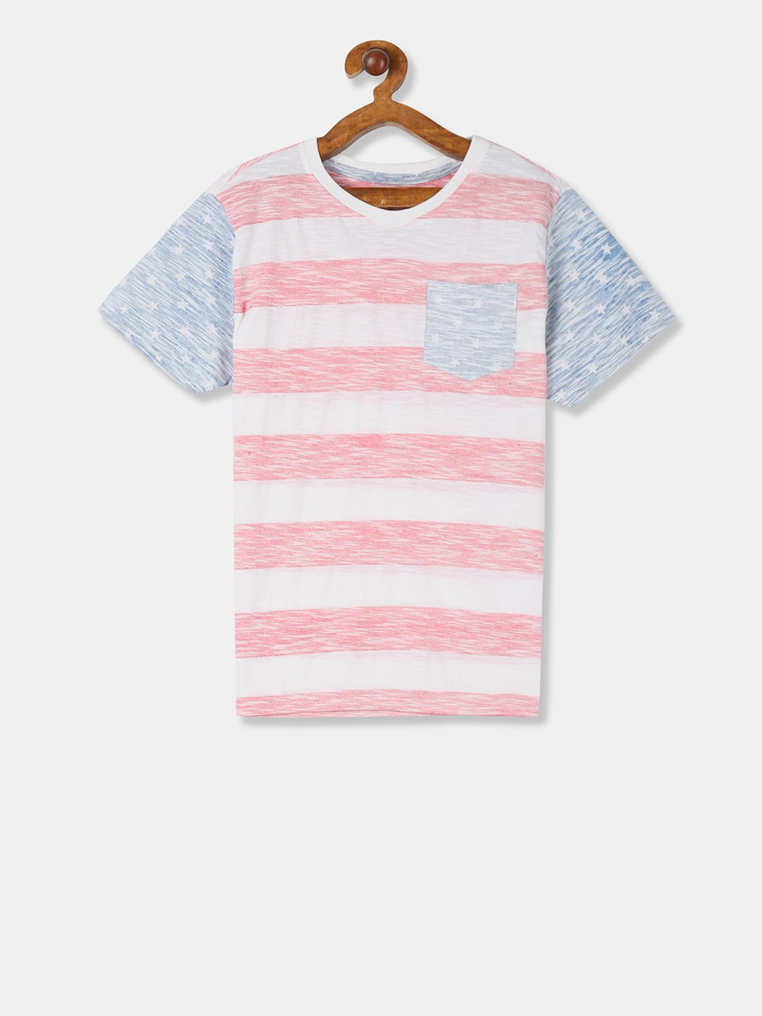 

Flying Machine Boys Pink White Striped Round Neck Pure Cotton T-shirt