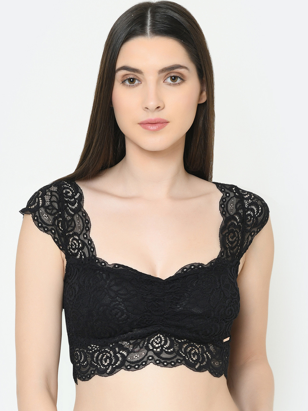 

Da Intimo Black Lace Non-Wired Lightly Padded Bralette Bra DI-1289