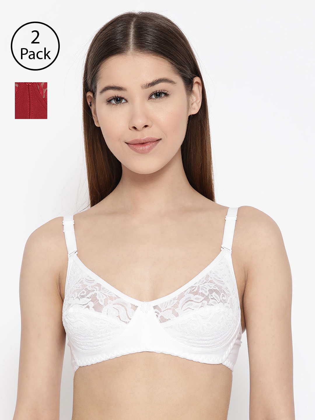 

Lady Lyka Pack of 2 Lace Non-Wired Non Padded Lace Everyday Bras IMPRESSION, White
