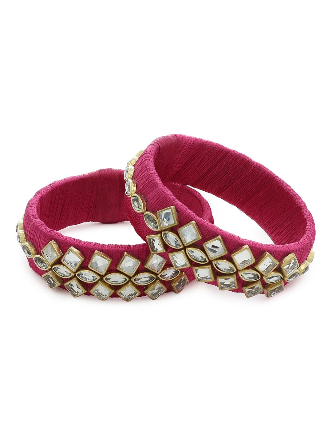 

AKSHARA Girls Set of 2 Pink & White Stone-Studded Handcrafted Silk Thread Bangles
