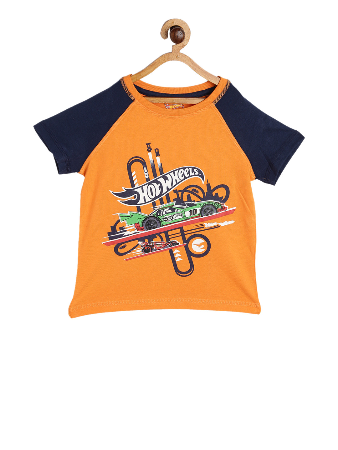 

toothless Boys Orange Hot Wheels Printed Round Neck Pure Cotton T-shirt