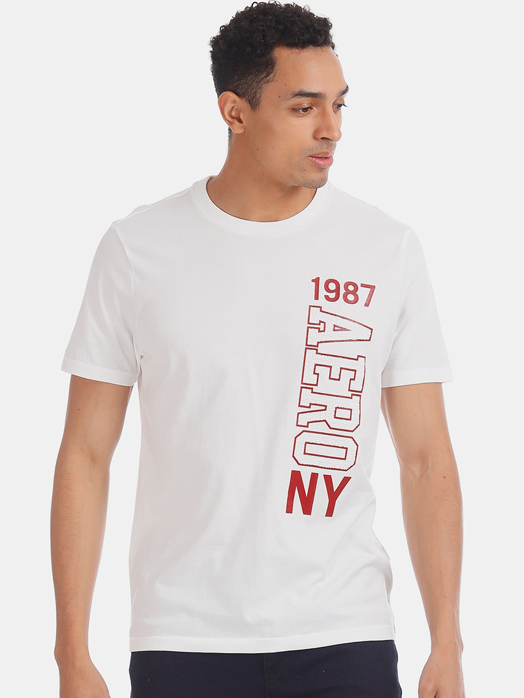 

Aeropostale Men White Printed Round Neck Pure Cotton T-shirt