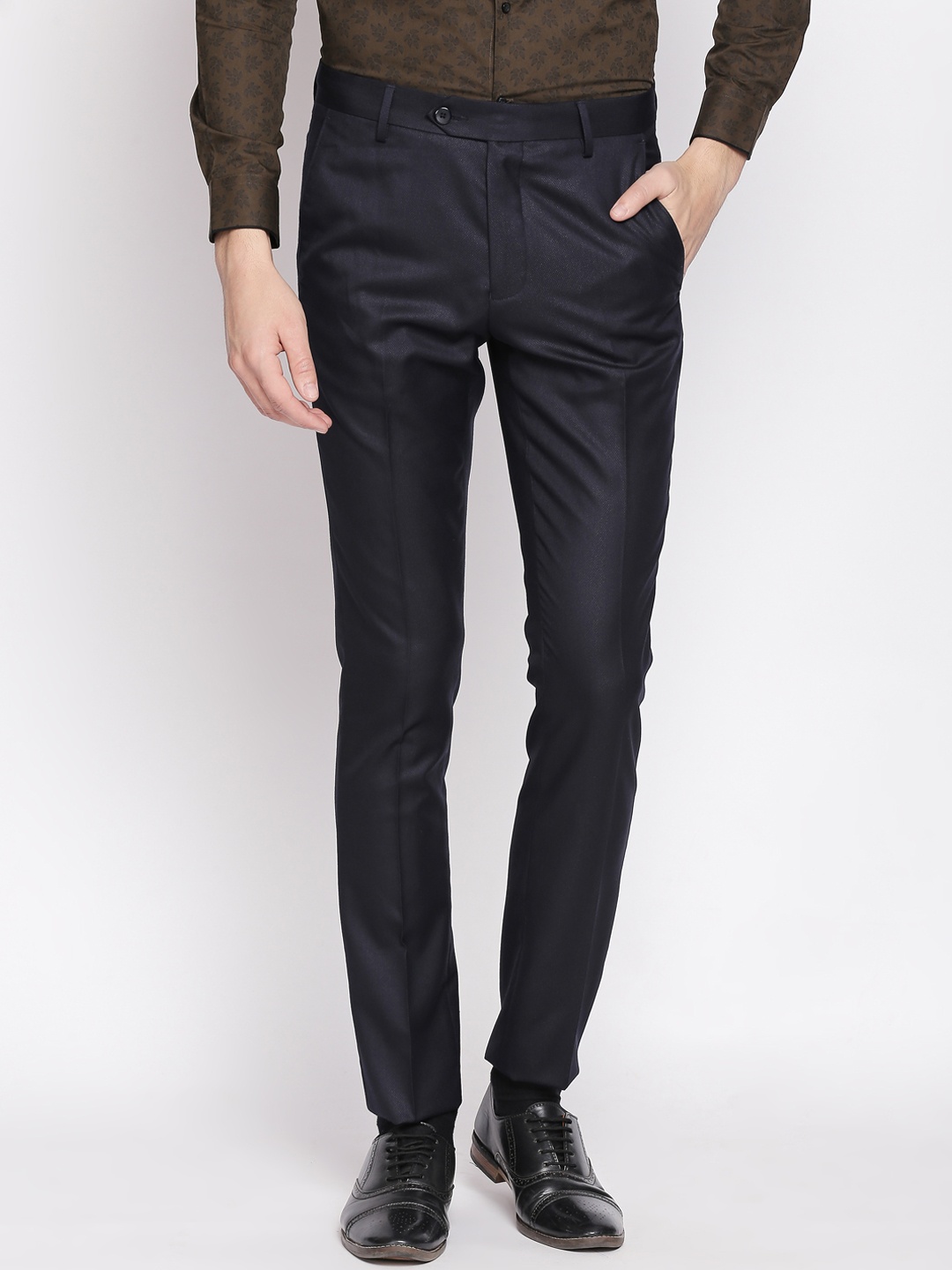 

RICHARD PARKER by Pantaloons Men Navy Blue Slim Fit Solid Formal Trousers