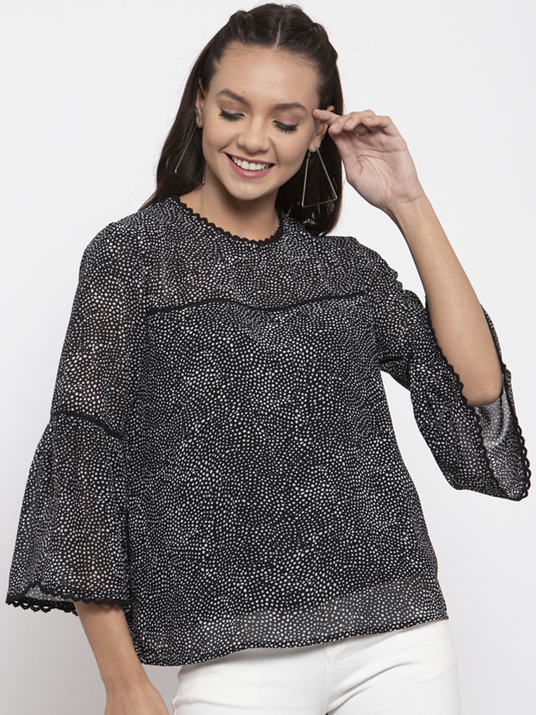 

Gipsy Women Black & White Printed A-Line Top