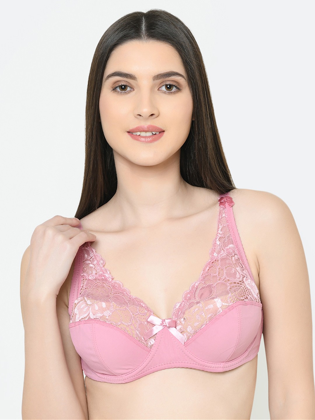 

Da Intimo Pink Lace Underwired Non Padded Plunge Bra DI-1288