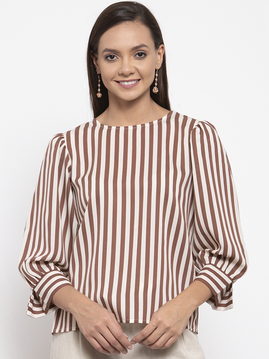 

Gipsy Women Coffee Brown & White Striped Top