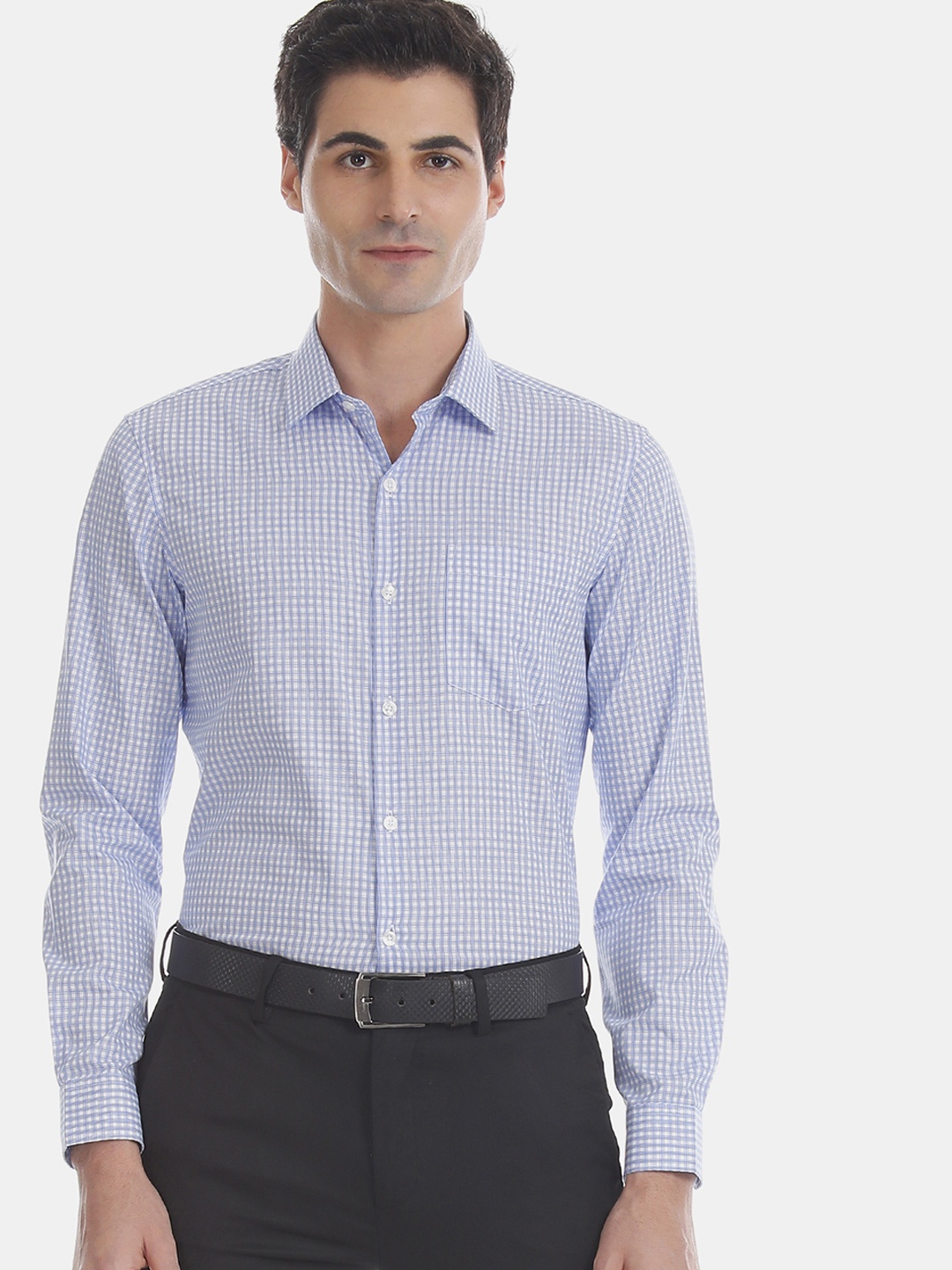 

Excalibur Men Blue & White Slim Fit Checked Formal Shirt