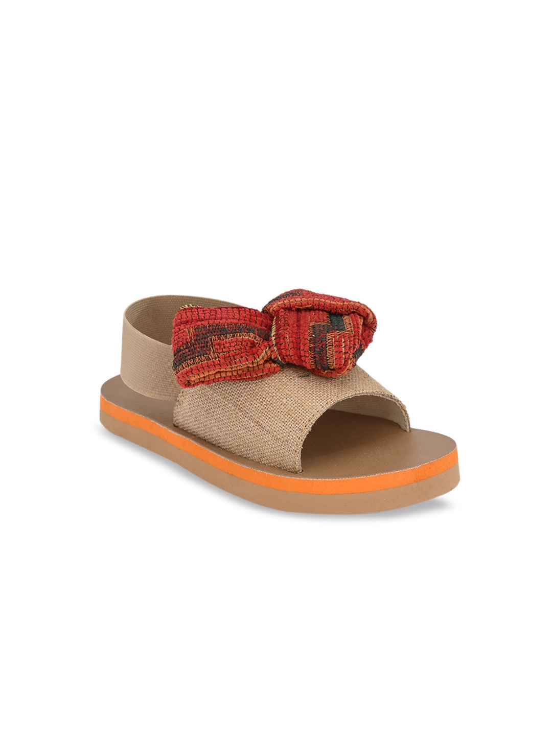 

Zebba Girls Beige Printed Canvas Open Toe Flats