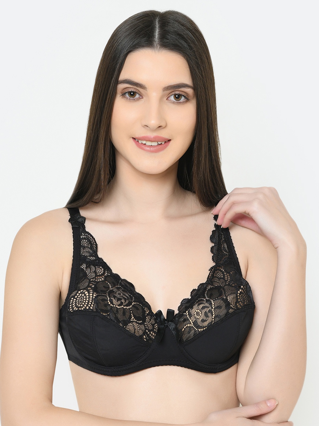 

Da Intimo Black Lace Underwired Non Padded Plunge Bra DI-128