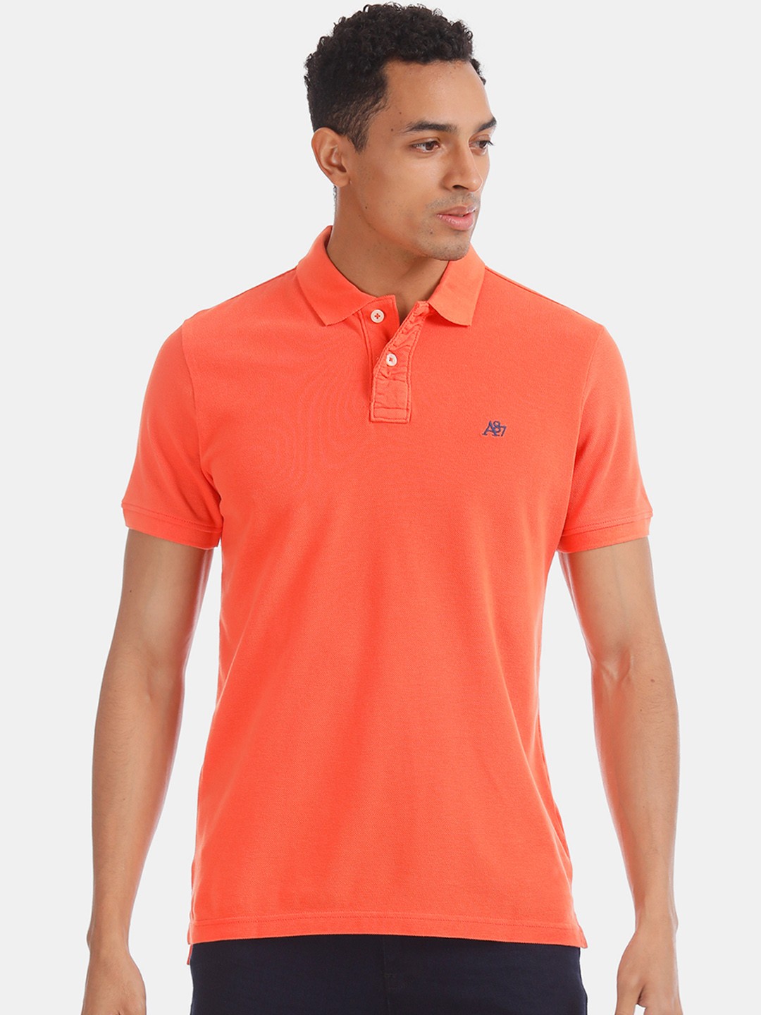 

Aeropostale Men Orange Solid Polo Collar Pure Cotton T-shirt
