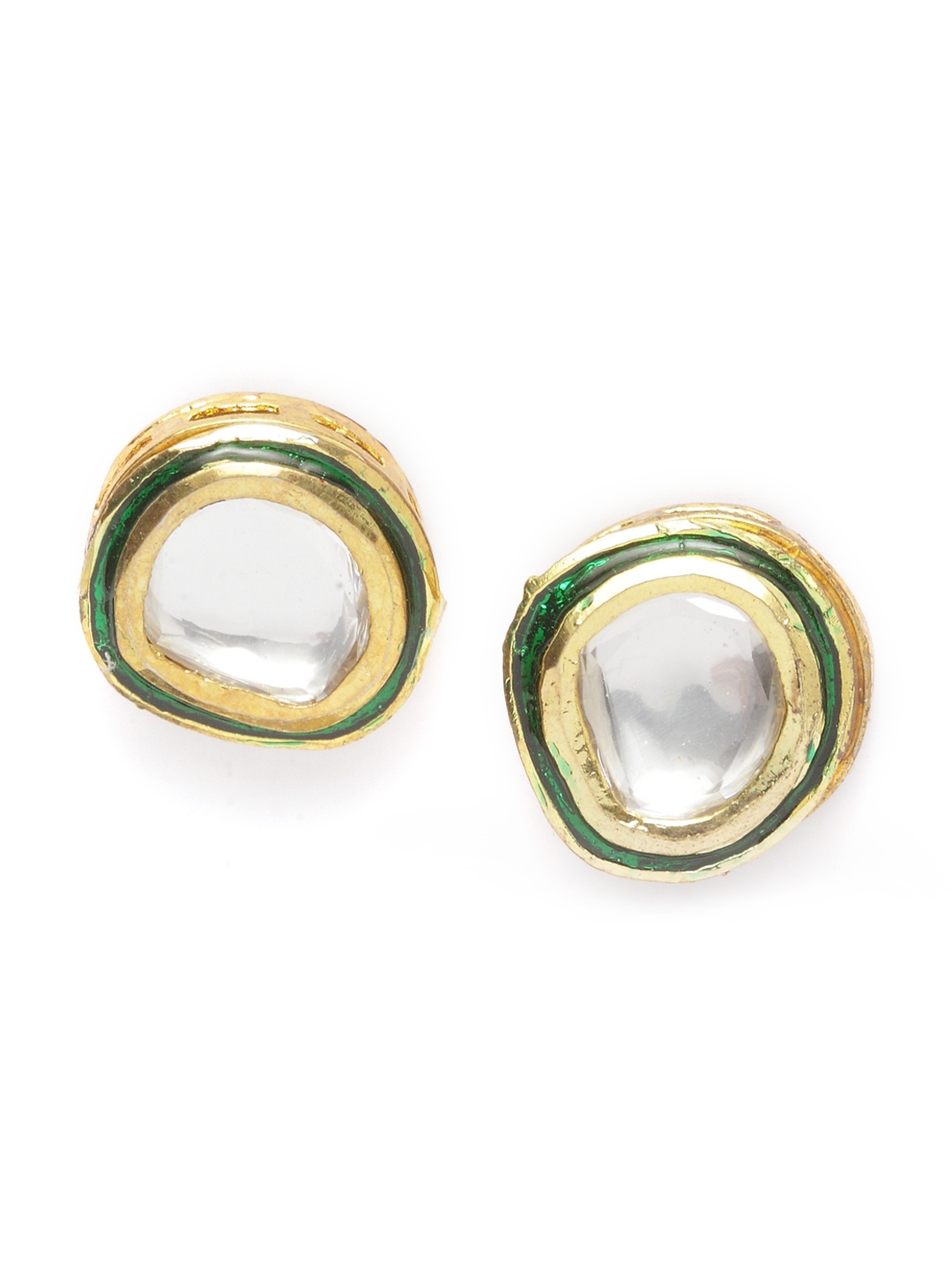 DUGRISTYLE Green & Gold-Plated Kundan Studded Circular Studs