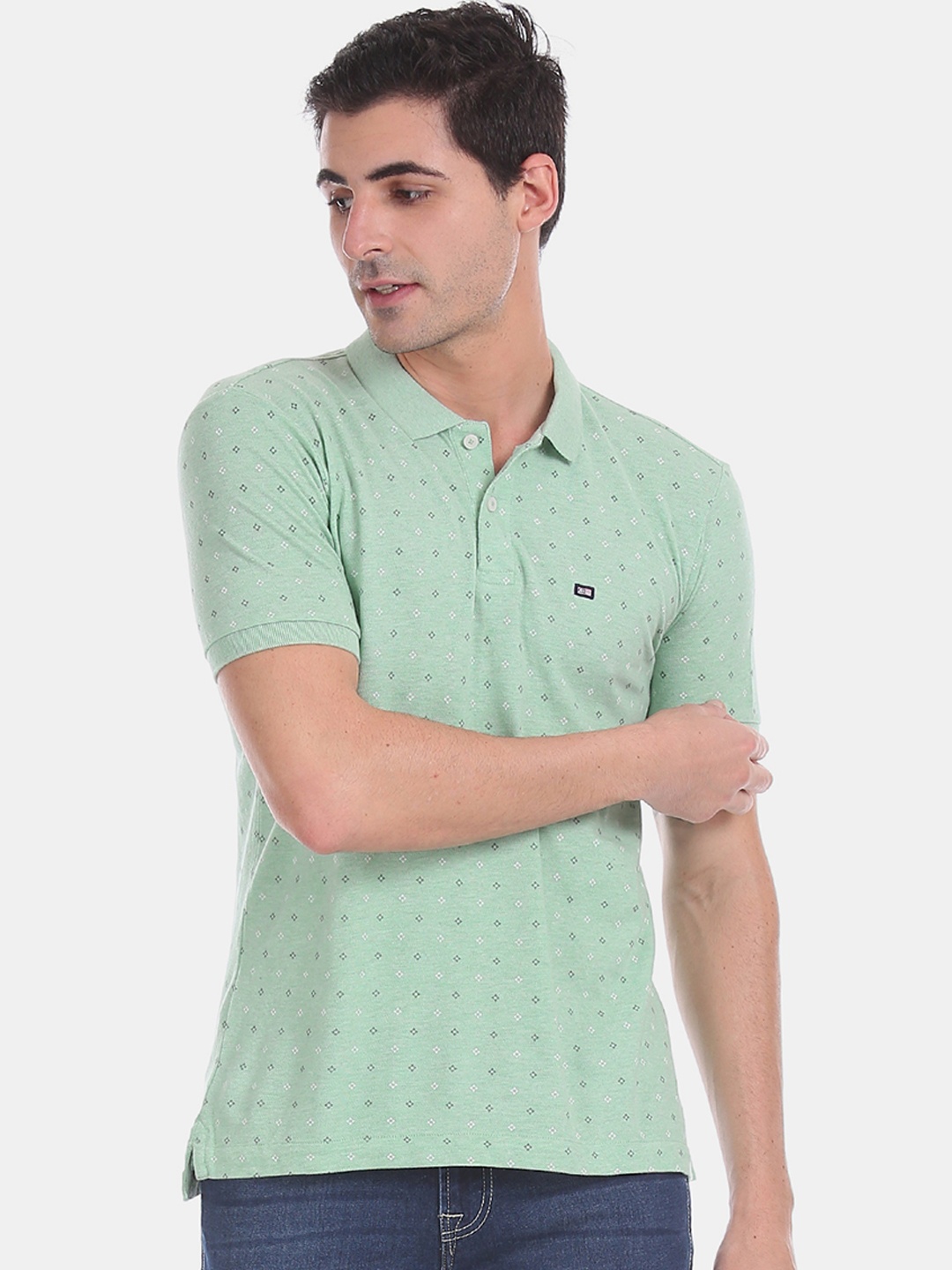 

Arrow Sport Men Green Printed Polo Collar Pure Cotton T-shirt