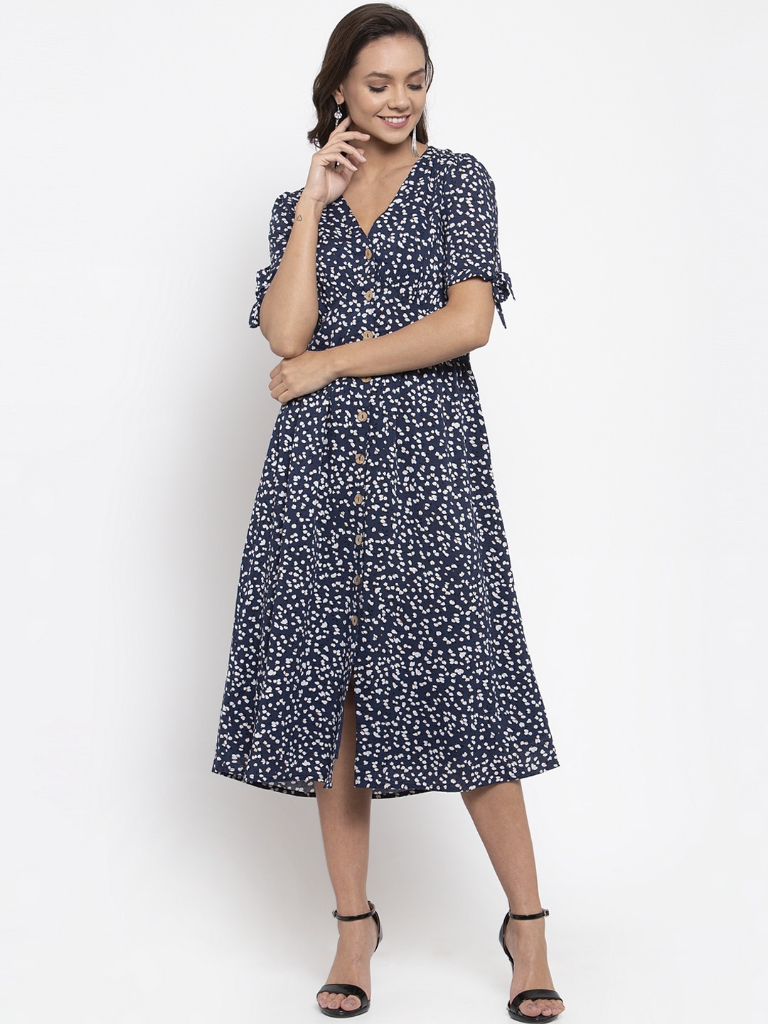 

Gipsy Women Navy Blue & White Printed A-Line Dress