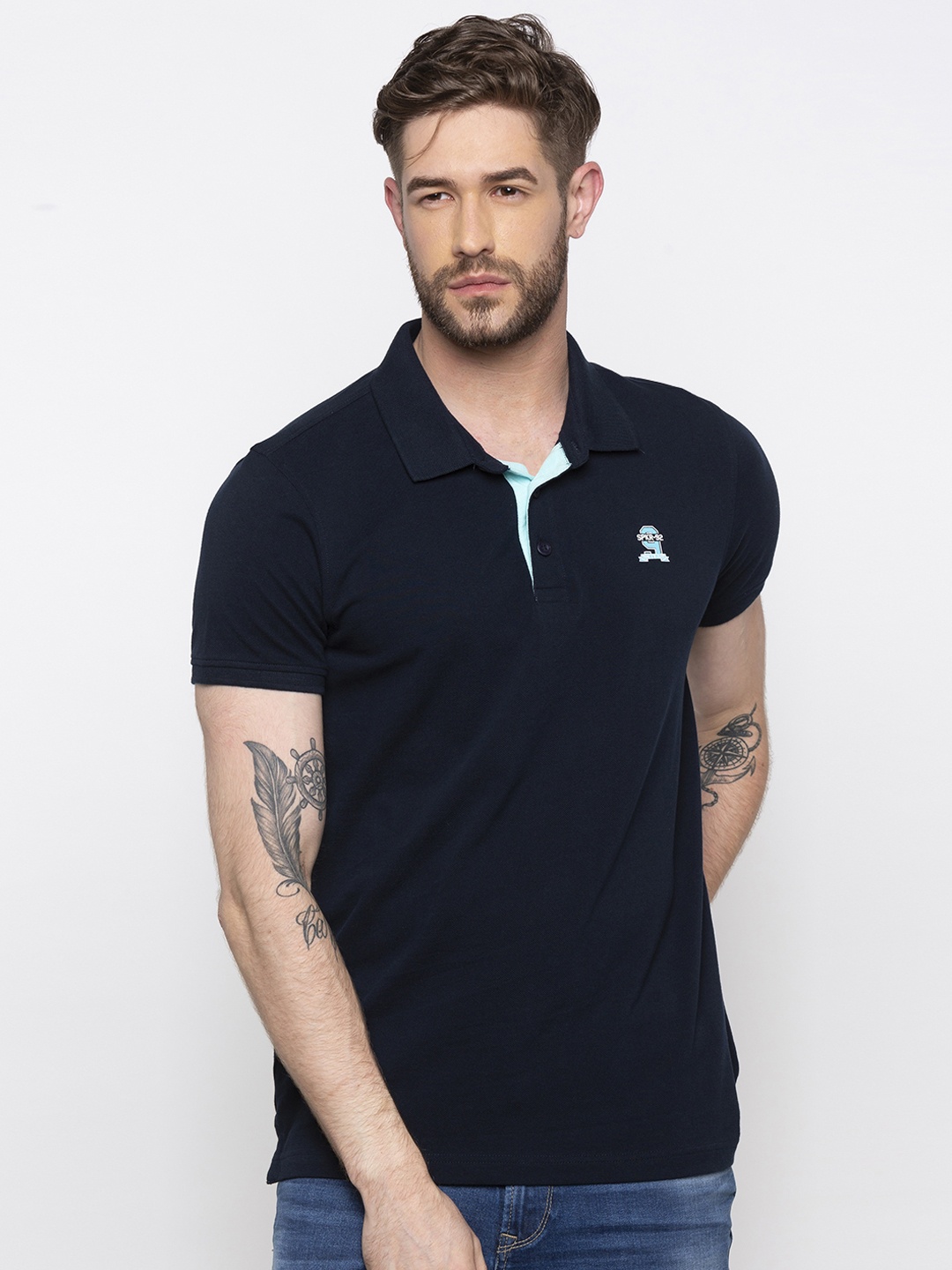 

SPYKAR Men Navy Blue Solid Polo Collar T-shirt
