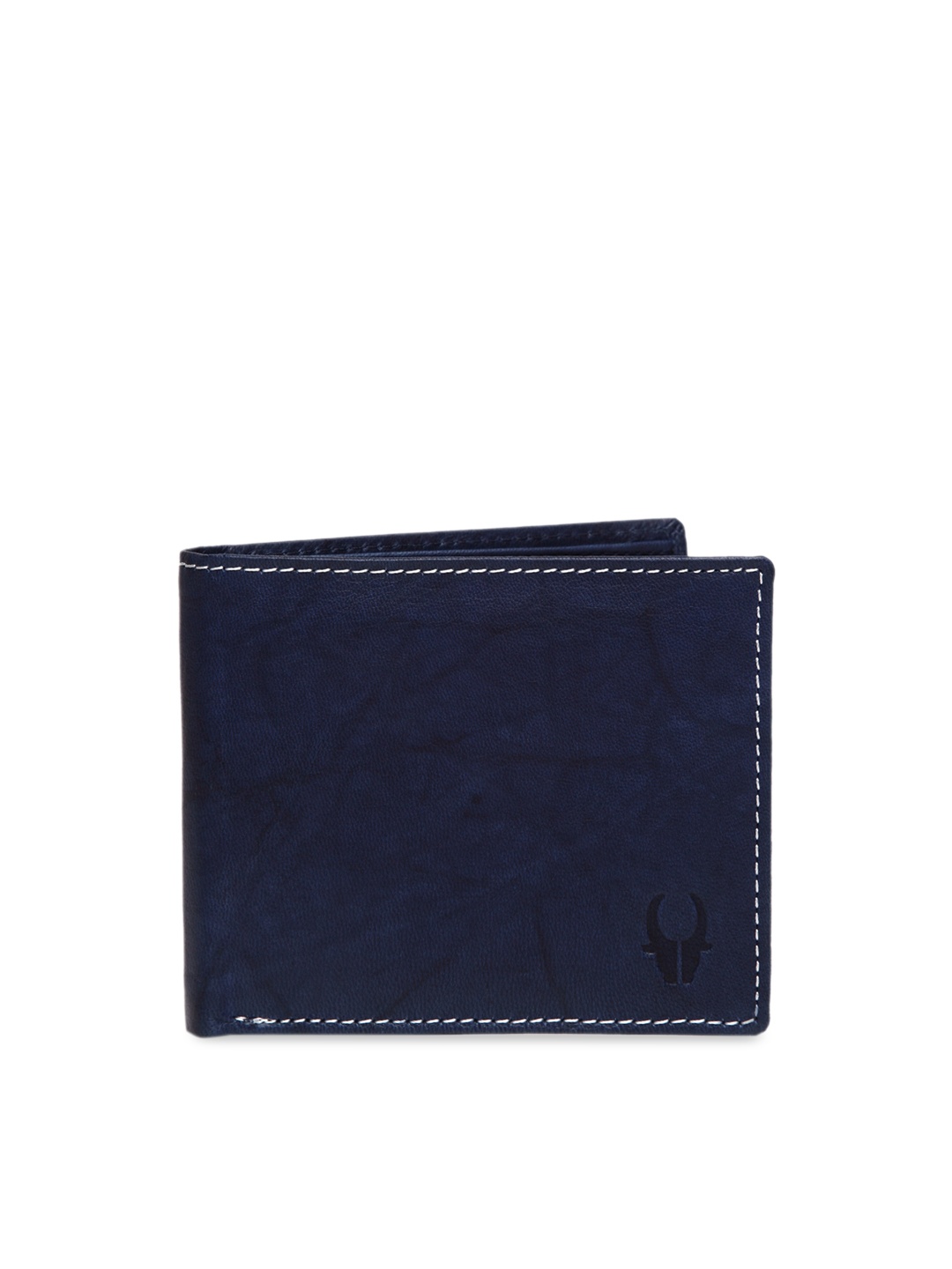 WildHorn Men Navy Blue Solid RFID Protected Genuine Leather Two Fold Wallet
