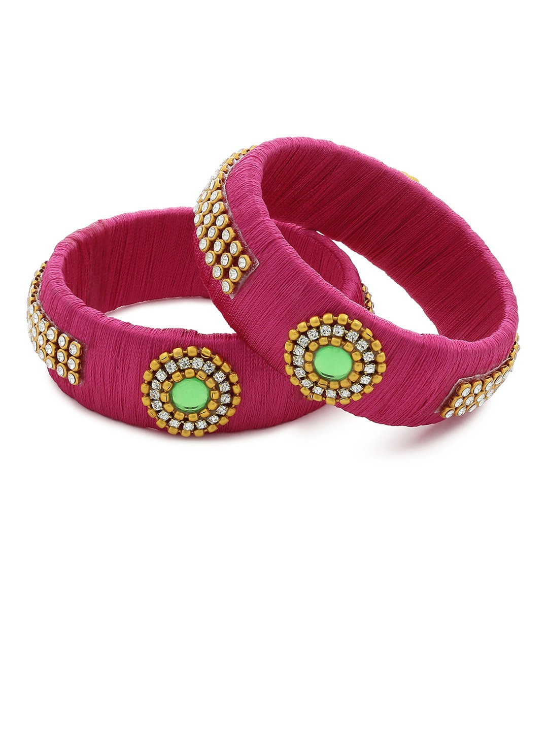 

AKSHARA Girls Set Of 2 Pink & Green Stone-Studded Handcrafted Bangles