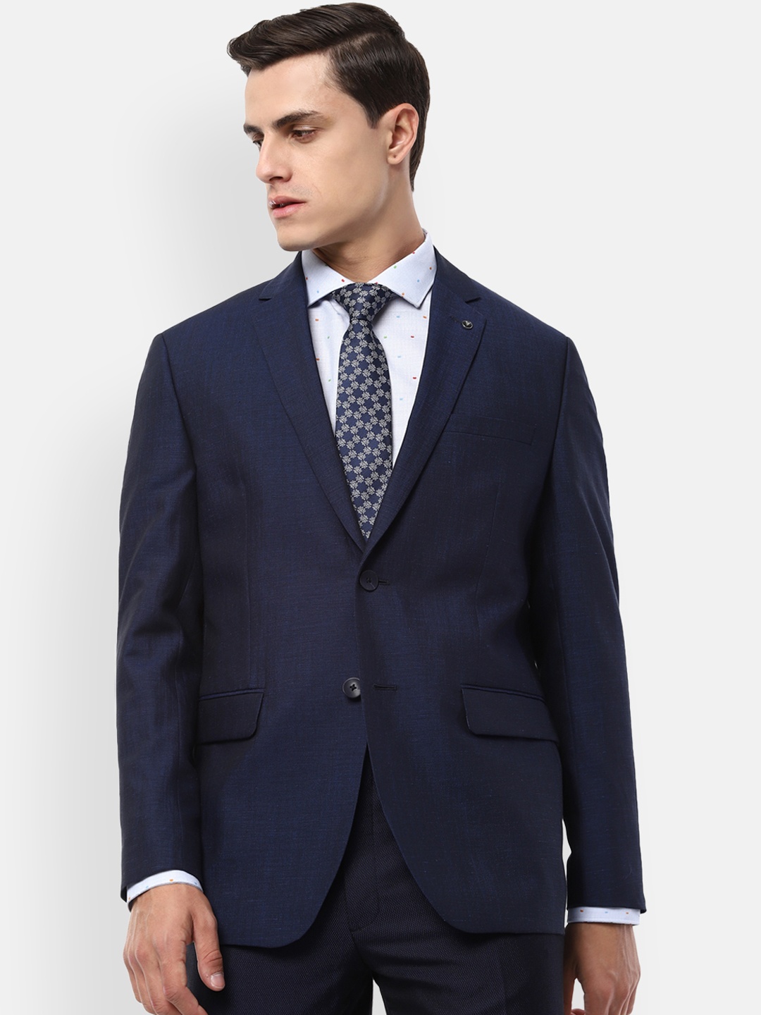 

Van Heusen Men Navy Blue Solid Slim Fit Single-Breasted Formal Blazer