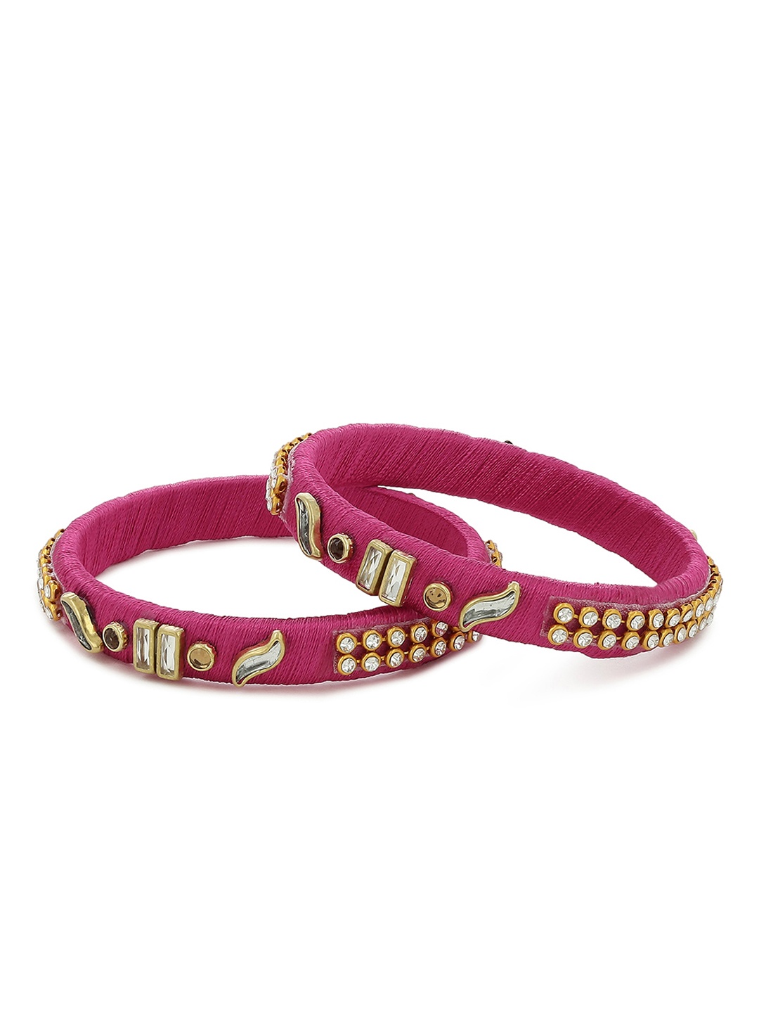 

AKSHARA Girls Set of 2 Pink & White Stone-Studded Handcrafted Silk Thread Bangles