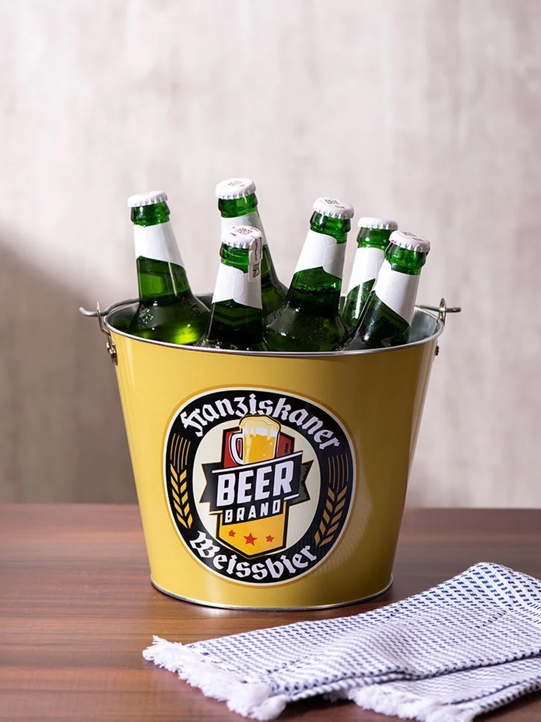 

THEDECORKART Yellow & Black Franziskaner Printed Beverage Tub