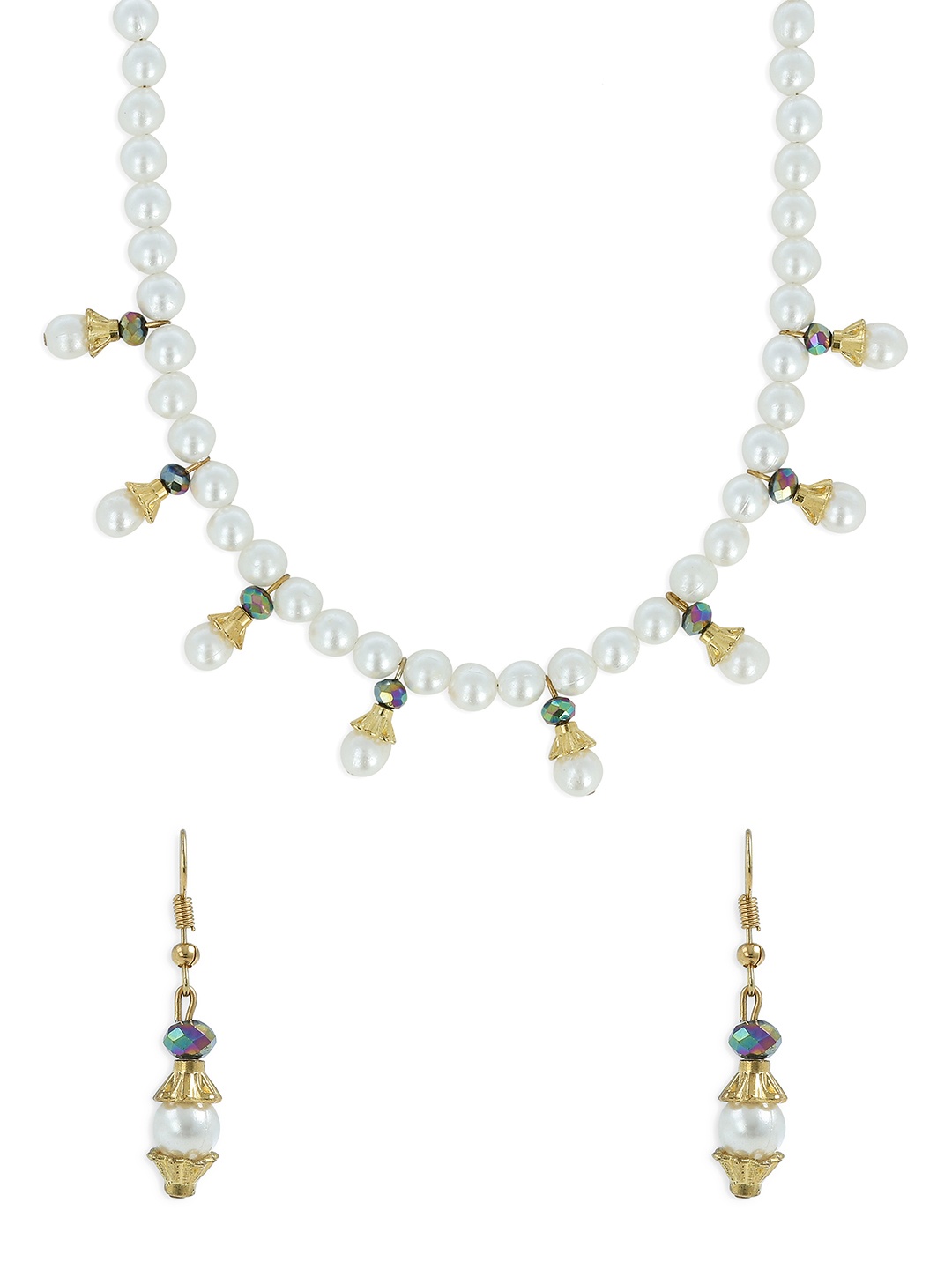 

AKSHARA Girls Gold-Toned White & Blue Beaded Handcrafted Jewellery Set