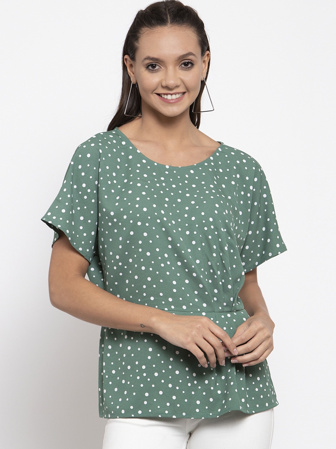 

Gipsy Women Green & White Printed Top