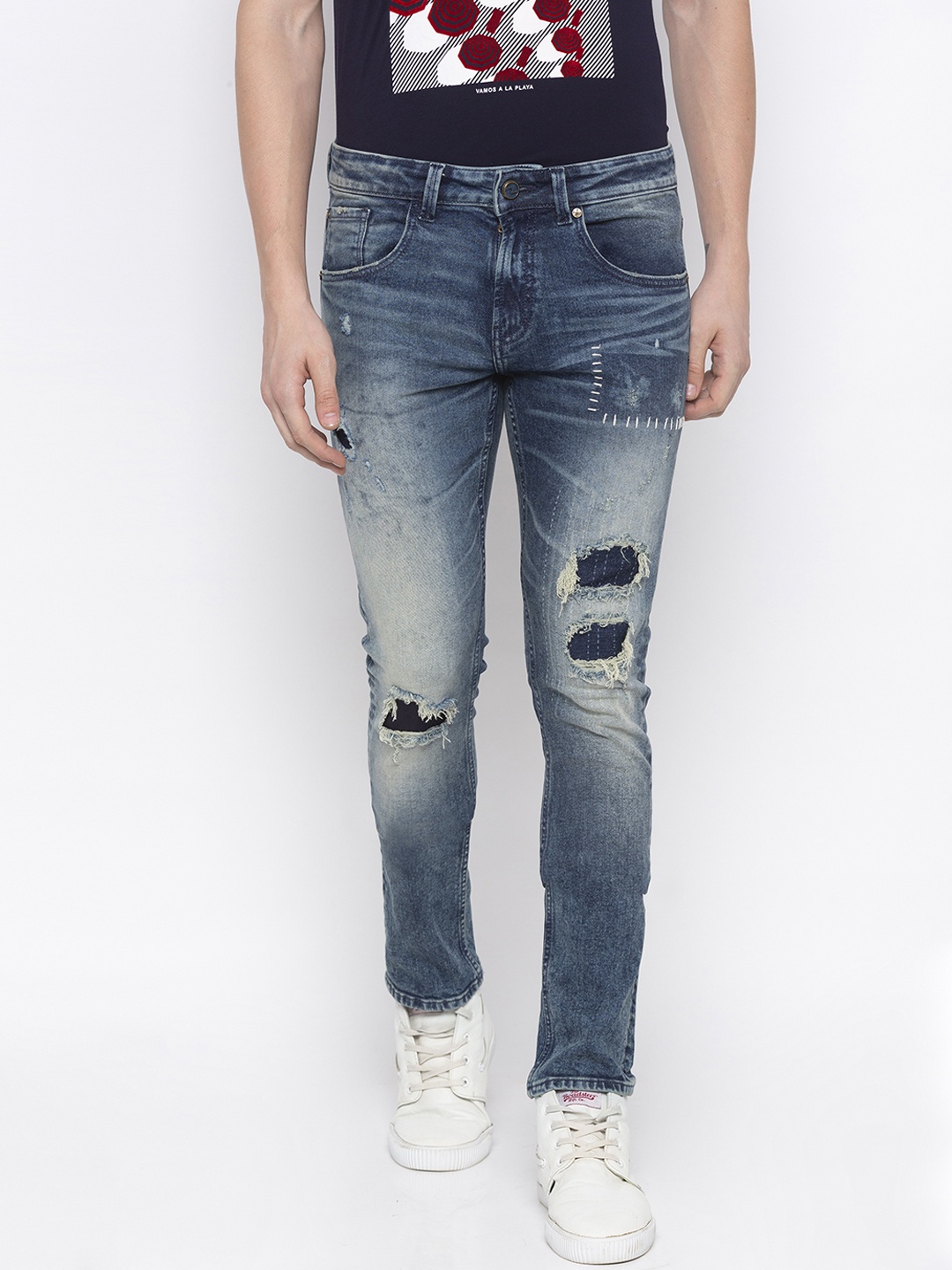 

SPYKAR Men Blue Skinny Fit Low-Rise Highly Distressed Jeans