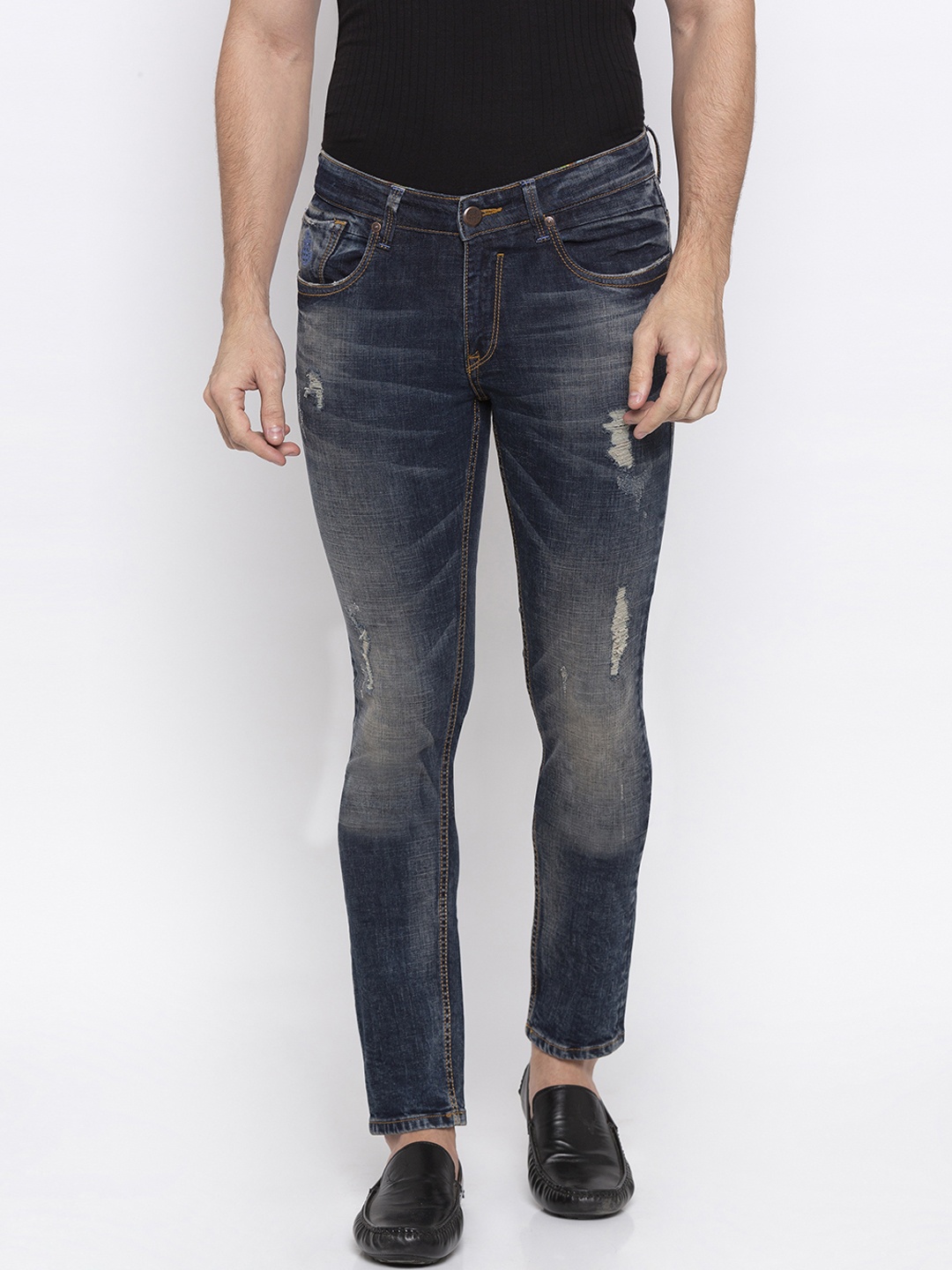 SPYKAR Men Blue Super Skinny Fit Low-Rise Mildly Distressed Jeans