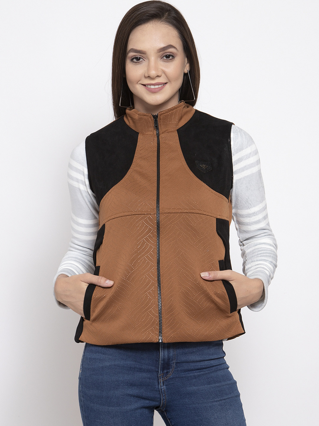 

armure Women Brown Solid Lightweight Suede Tailored Jacket
