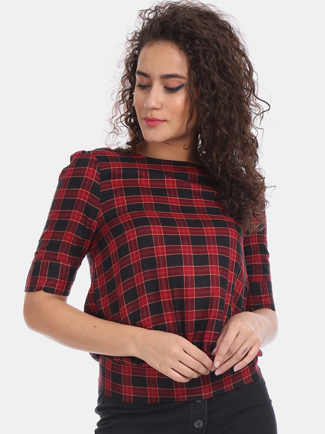 

Cherokee Women Red Checked Blouson Top