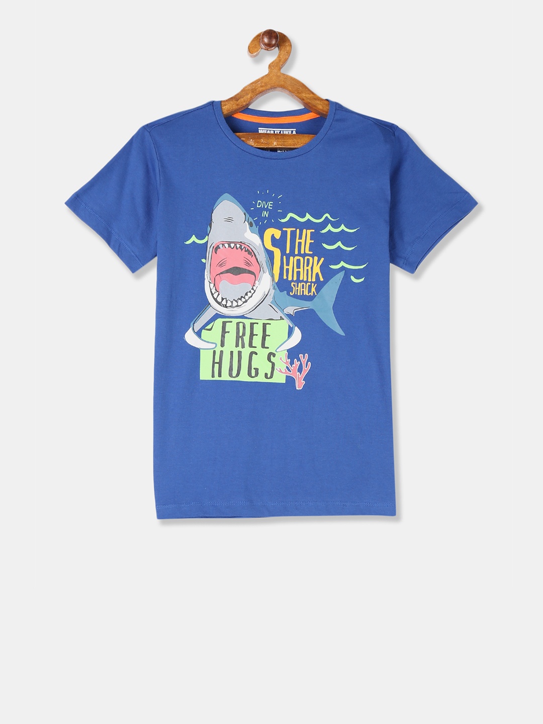 

Flying Machine Boys Blue Printed Round Neck Pure Cotton T-shirt