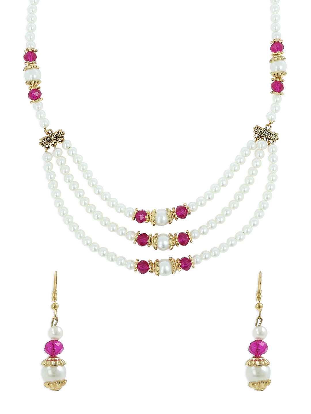 

AKSHARA Girls White & Pink Beaded Handcrafted Jewellery Set