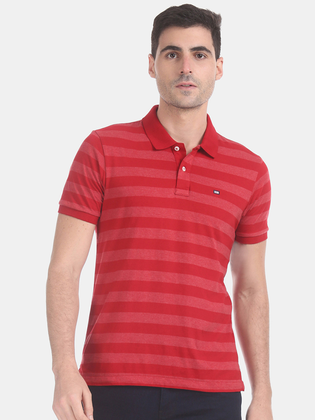 

Arrow Men Red Striped Polo Collar Pure Cotton T-shirt