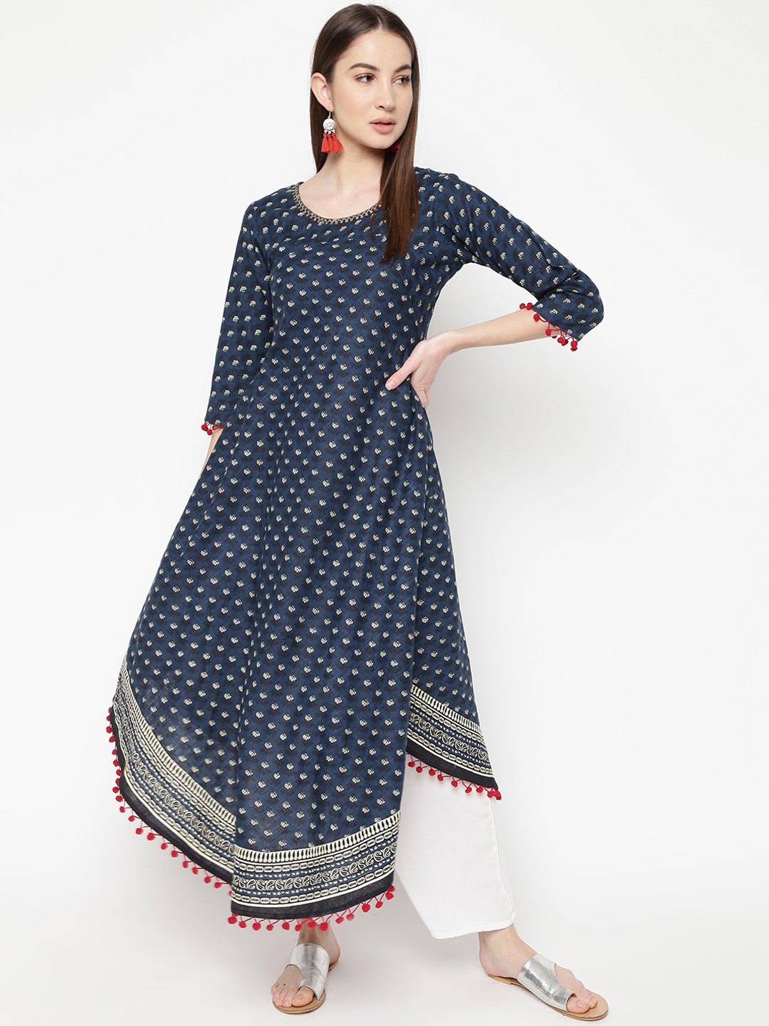 

Napra Women Blue Printed A-Line Kurta