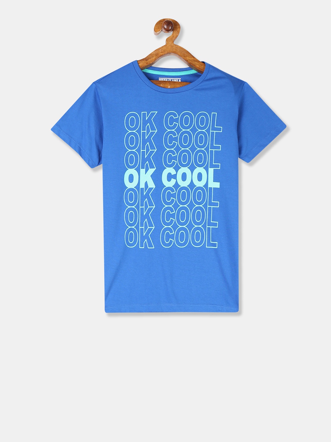 

Flying Machine Boys Blue Printed Round Neck Pure Cotton T-shirt