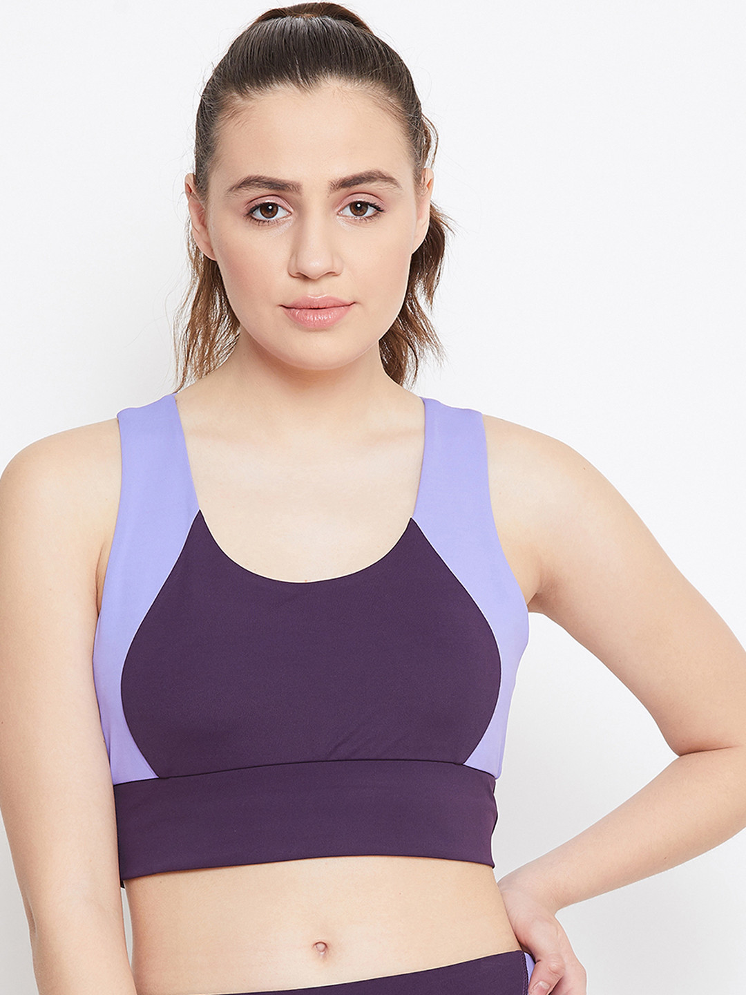 

PERFKT-U Purple Colourblocked Non-Wired Lightly Padded Sports Bra DE-5072