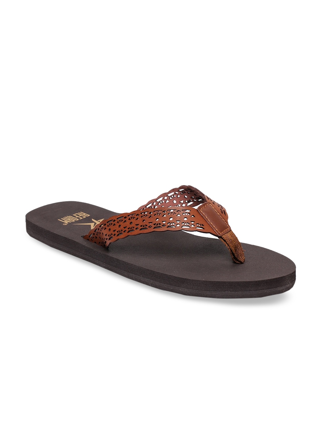 

REFOAM Women Brown Self Design Slip-On