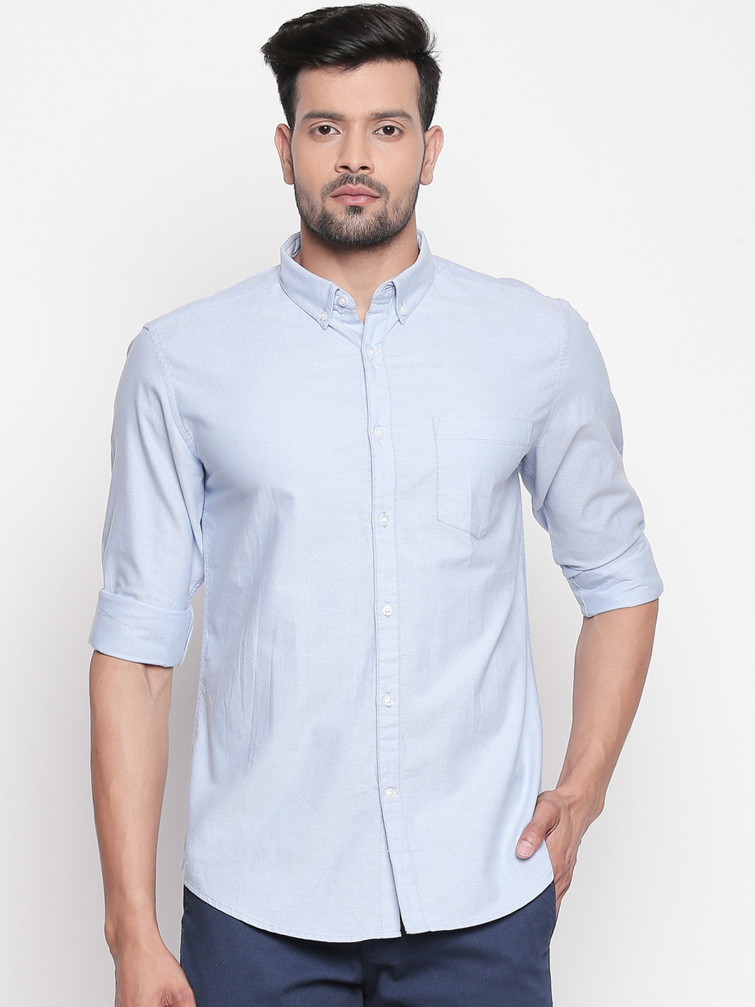 

BYFORD by Pantaloons Men Blue Slim Fit Solid Casual Shirt