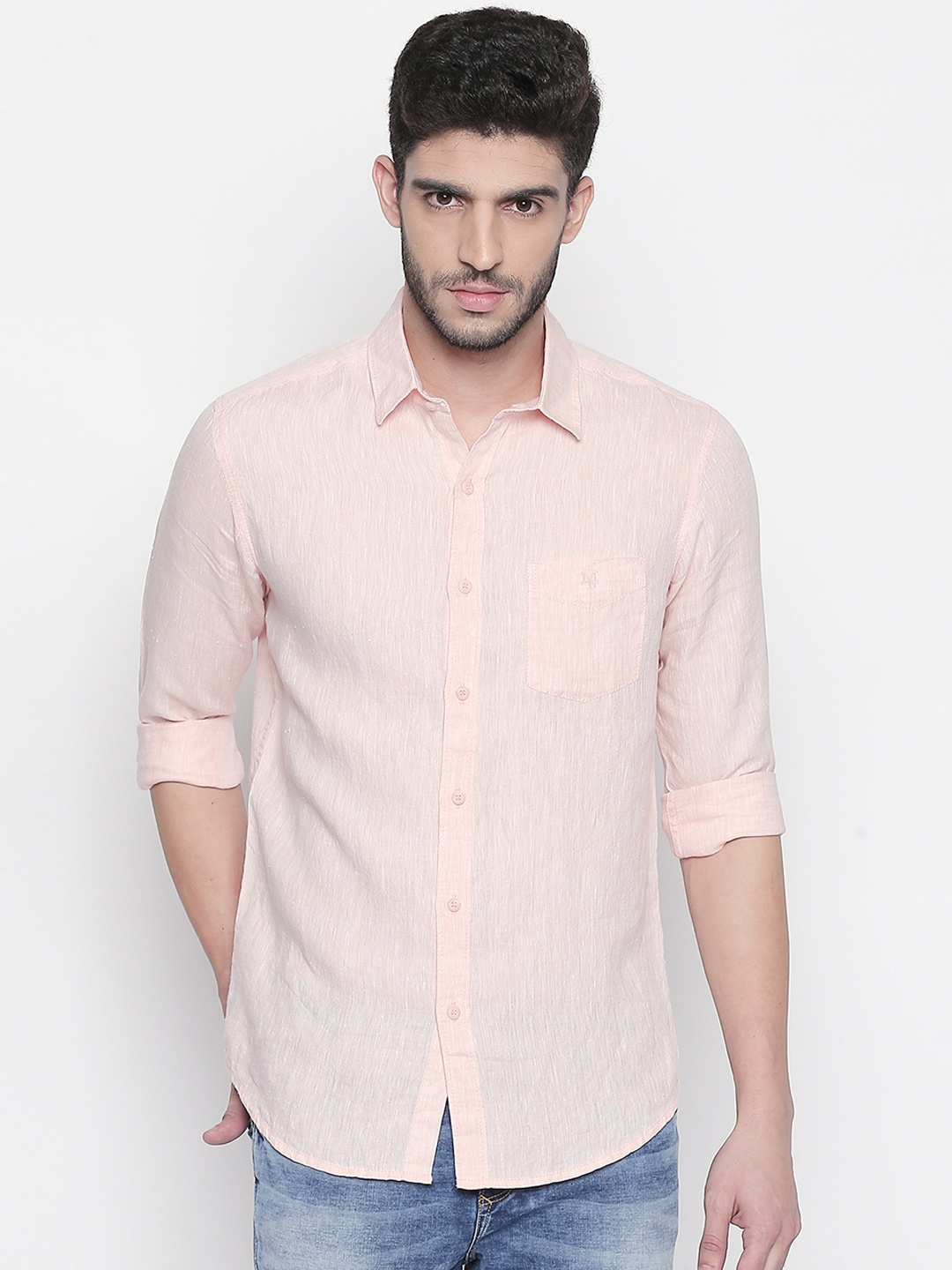

Mufti Men Pink Slim Fit Solid Casual Linen Shirt