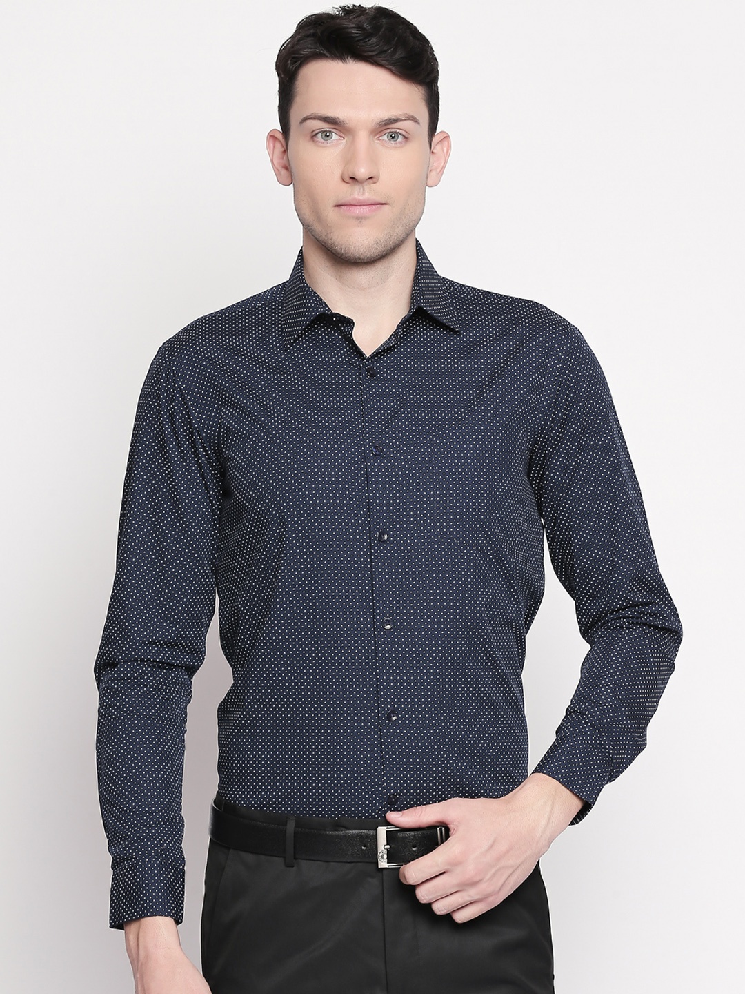 RICHARD PARKER by Pantaloons Men Navy Blue & White Slim Fit Printed Formal Shirt