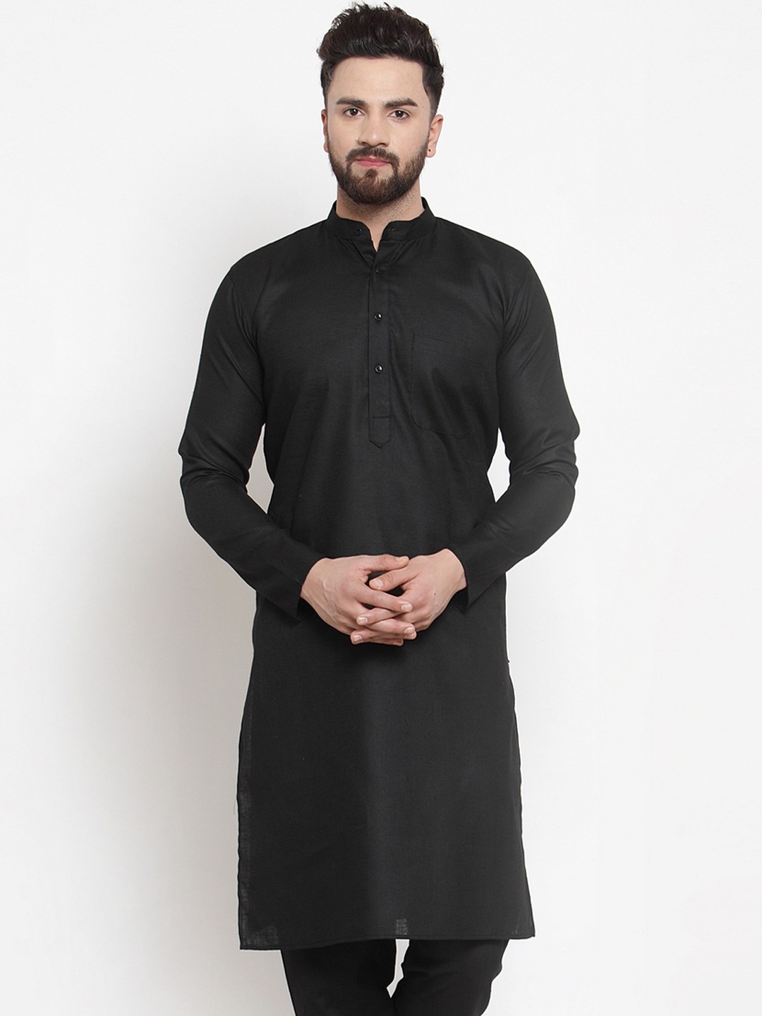 

Jompers Men Black Solid Straight Kurta