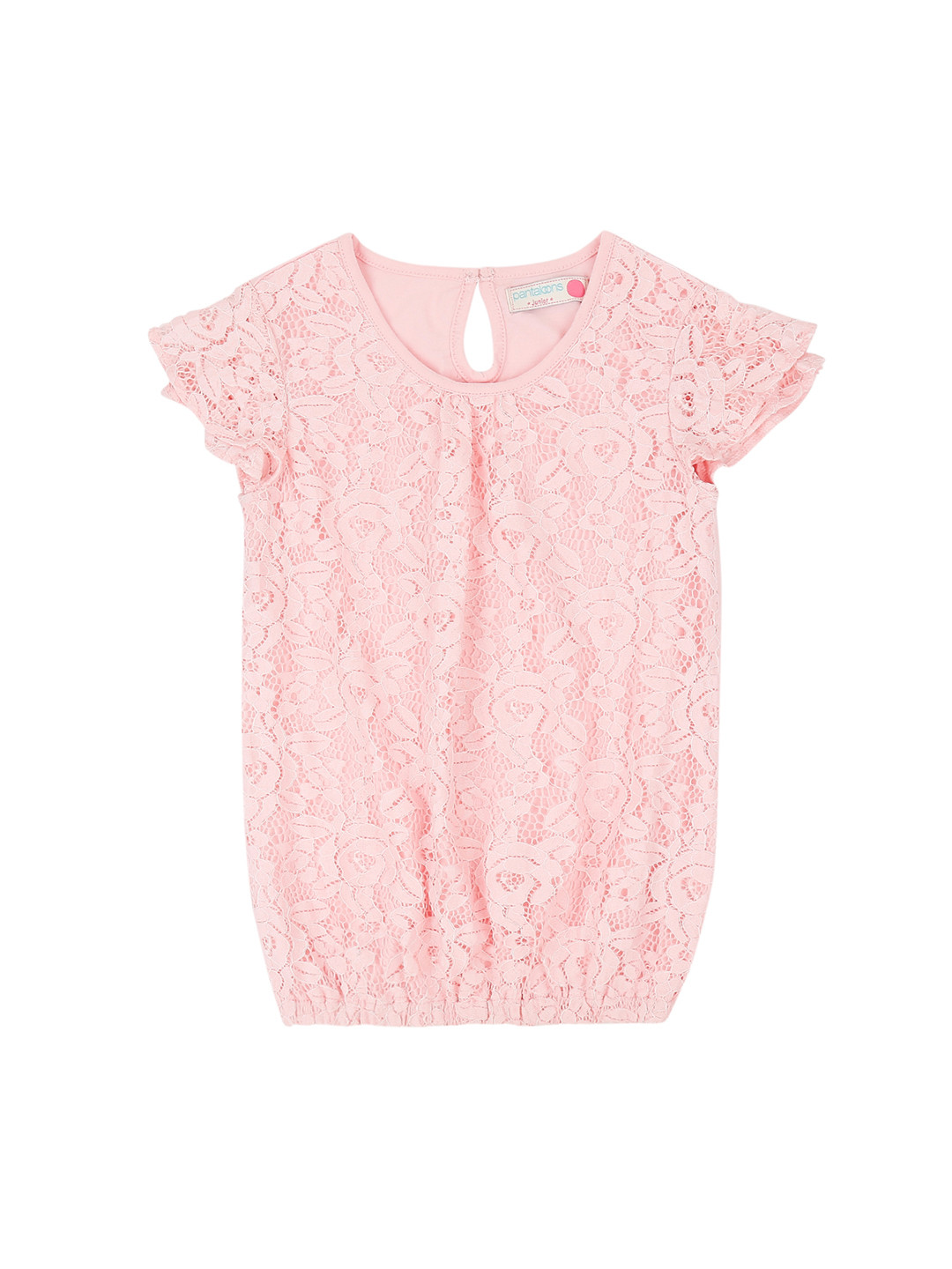 

Pantaloons Junior Girls Pink Self Design Blouson Pure Cotton Top