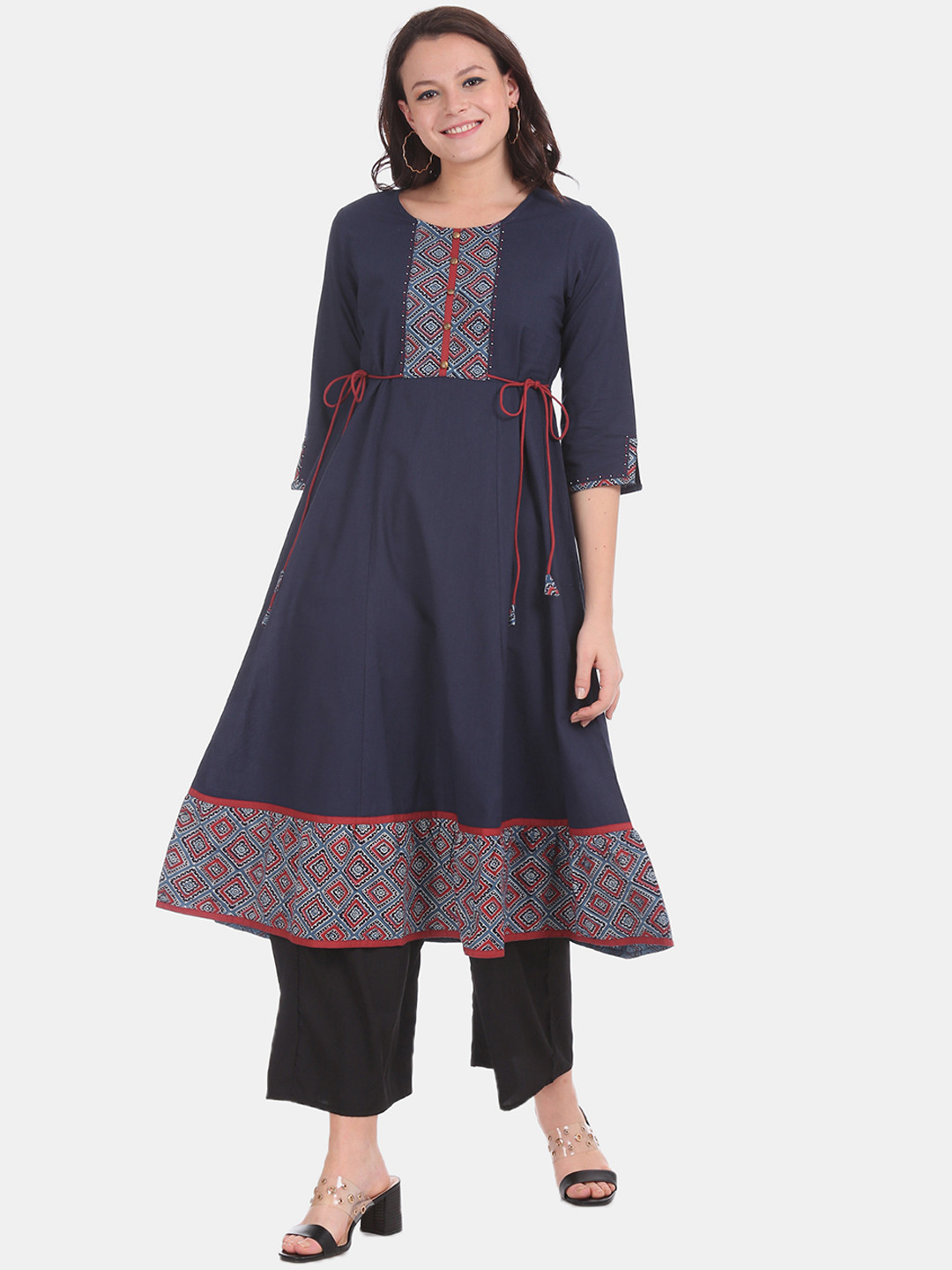 

Anahi Women Blue Yoke Design A-Line Kurta