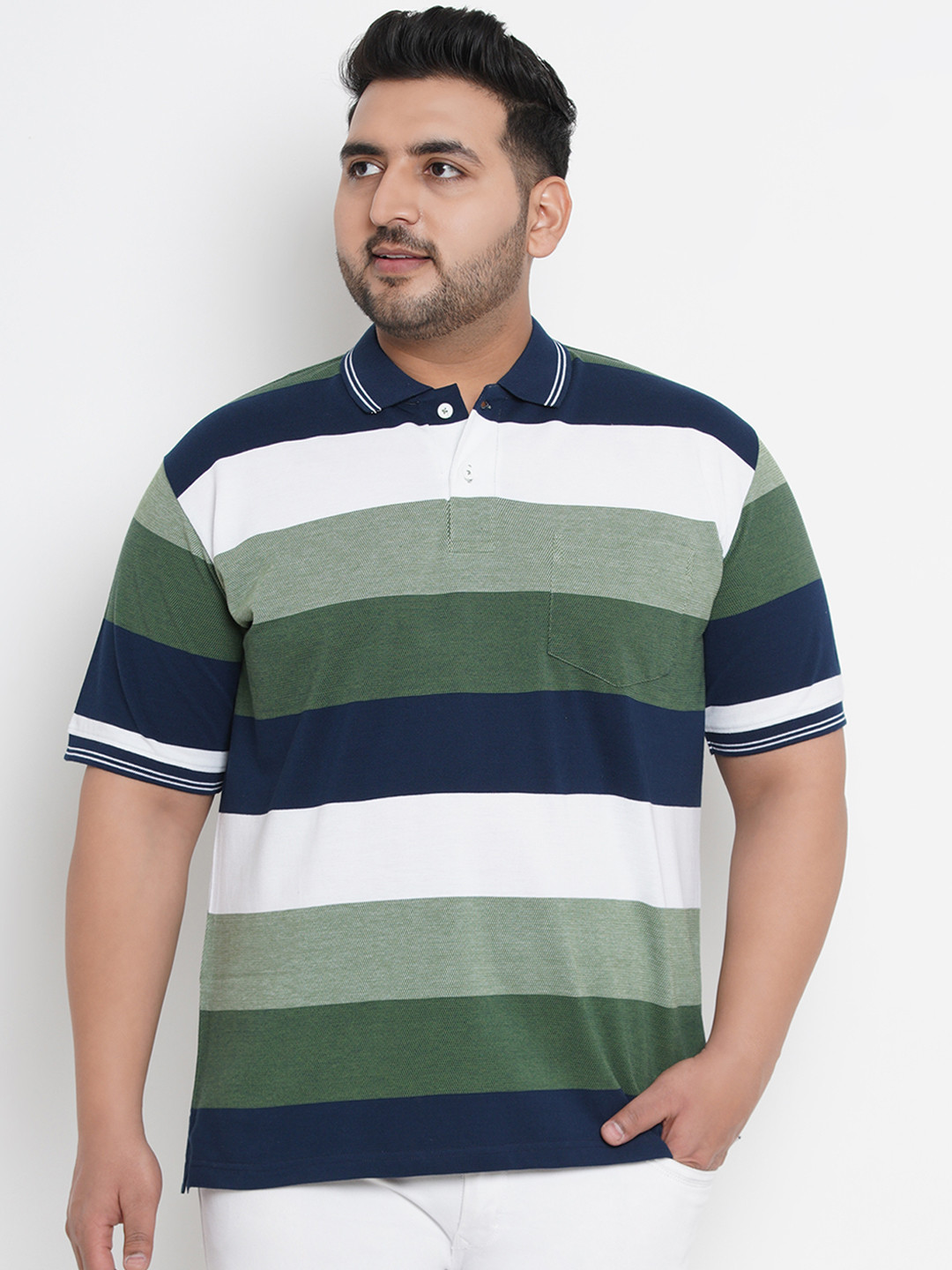

John Pride Plus Size Men Multicoloured Striped Polo Collar T-shirt, Multi